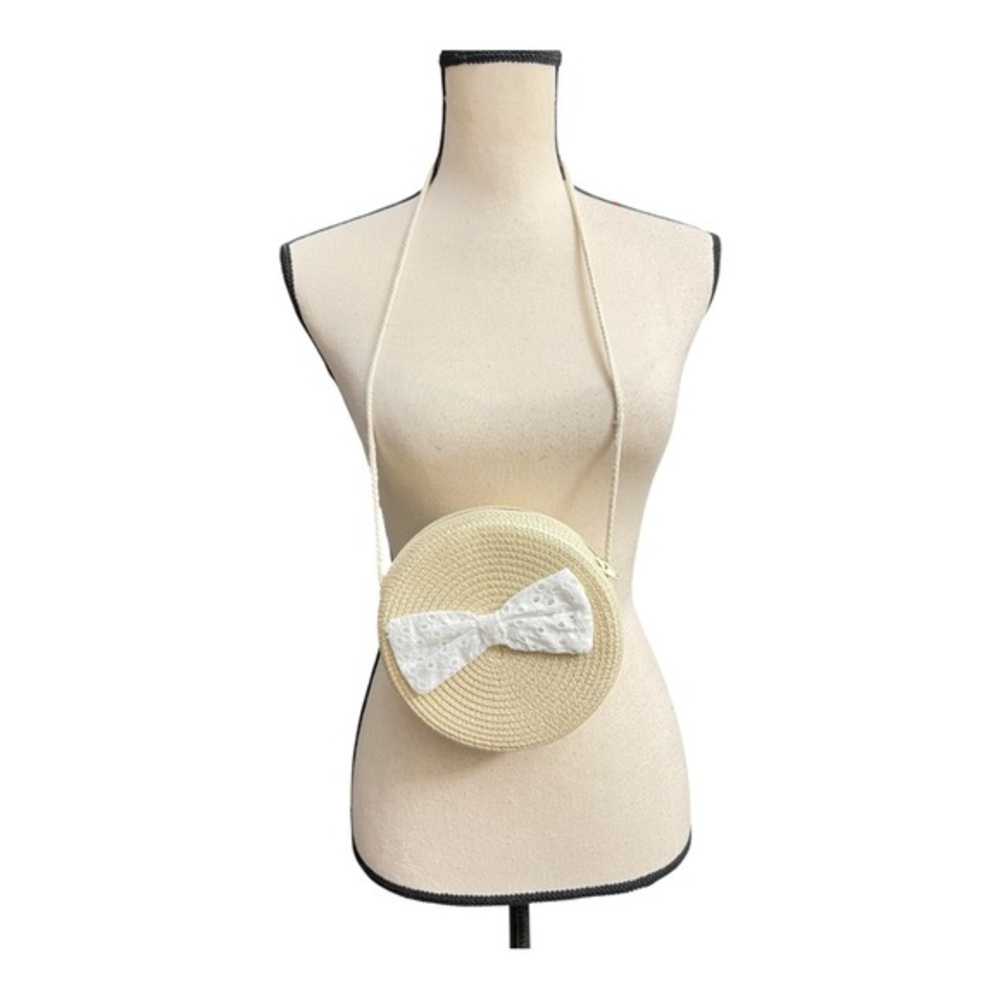 Girls Cream Circle Bag with White Bow